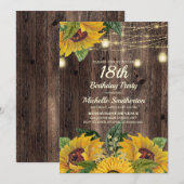 Rustic Sunflower String Lights 18th Birthday Kaart (Voorkant / Achterkant)