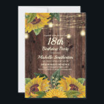 Rustic Sunflower String Lights 18th Birthday Kaart<br><div class="desc">Robuust hout,  gele zonnebloemen met groen,  en mousserende snaarlampen en lantaarns 18e verjaardag uitnodiging voor vrouwen. Neem contact met ons op voor hulp bij aanpassingen of om passende producten aan te vragen.</div>