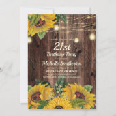 Rustic Sunflower String Lights 21st Birthday Kaart (Voorkant)