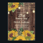 Rustic Sunflower String Lights 21st Birthday Kaart<br><div class="desc">Robuust hout,  gele zonnebloemen met groen,  en mousserende snaarverlichting en lantaarns 21e verjaardag uitnodiging voor vrouwen. Neem contact met ons op voor hulp bij aanpassingen of om passende producten aan te vragen.</div>