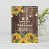 Rustic Sunflower String Lights 50th Birthday Kaart (Staand voorkant)