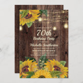 Rustic Sunflower String Lights 70th Birthday Kaart (Voorkant / Achterkant)