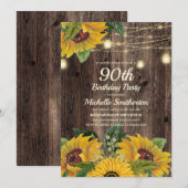 Rustic Sunflower String Lights 90th Birthday Kaart (Voorkant / Achterkant)