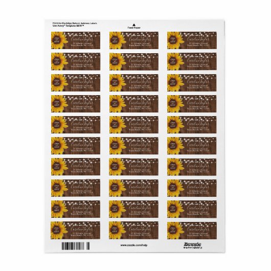 Rustic Sunflower String Lights Afstuderen Adres Etiket (Full Sheet)