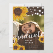 Rustic Sunflower String Lights Afstuderen Kaart (Voorkant)