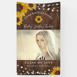 Rustic Sunflower String Lights Afstuderen Spandoek