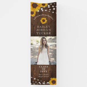 Rustic Sunflower String Lights Afstuderen Spandoek