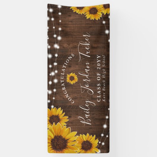 Rustic Sunflower String Lights Afstuderen Spandoek (Verticaal)