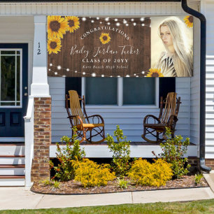 Rustic Sunflower String Lights Afstuderen Spandoek