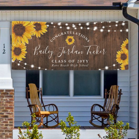Rustic Sunflower String Lights Afstuderen Spandoek