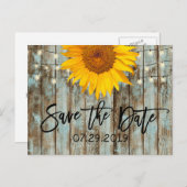Rustic Sunflower String Lights Barn Save the Date Aankondigingskaart (Voorkant / Achterkant)