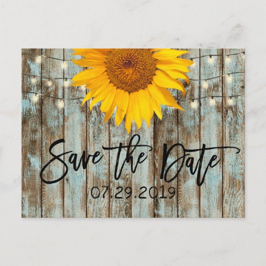 Rustic Sunflower String Lights Barn Save the Date Aankondigingskaart (Voorkant)