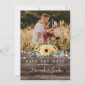 Rustic Sunflower String Lights Barn Wood Wedding Save The Date (Voorkant)