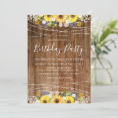 Rustic Sunflower String Lights Birthday Party Kaart (Staand voorkant)