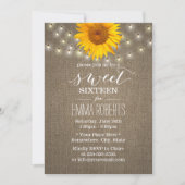Rustic Sunflower & String Lights Burlap Sweet 16 Kaart (Voorkant)