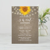 Rustic Sunflower & String Lights Burlap Sweet 16 Kaart (Staand voorkant)