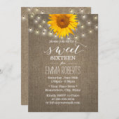 Rustic Sunflower & String Lights Burlap Sweet 16 Kaart (Voorkant / Achterkant)