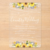 Rustic Sunflower String Lights Country Wedding Acryl Uitnodigingen (Voorkant)