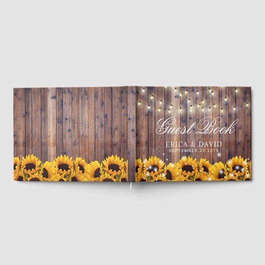 Rustic Sunflower & String Lights Country Wedding Gastenboek (Volledig)