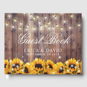 Rustic Sunflower & String Lights Country Wedding Gastenboek (Voorkant)
