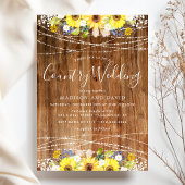 Rustic Sunflower String Lights Country Wedding Kaart