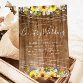 Rustic Sunflower String Lights Country Wedding Kaart