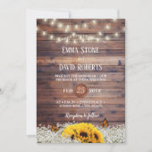 Rustic Sunflower & String Lights Country Wedding Kaart (Voorkant)