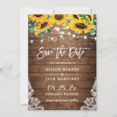 Rustic Sunflower String Lights Country Wedding Save The Date (Voorkant)