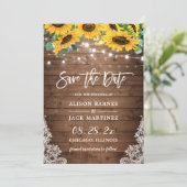 Rustic Sunflower String Lights Country Wedding Save The Date (Staand voorkant)