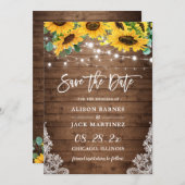 Rustic Sunflower String Lights Country Wedding Save The Date (Voorkant / Achterkant)