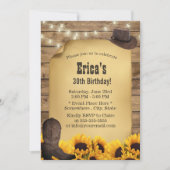 Rustic Sunflower String Lights Cowgirl Birthday Kaart (Voorkant)