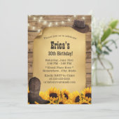 Rustic Sunflower String Lights Cowgirl Birthday Kaart (Staand voorkant)