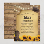 Rustic Sunflower String Lights Cowgirl Birthday Kaart (Voorkant / Achterkant)