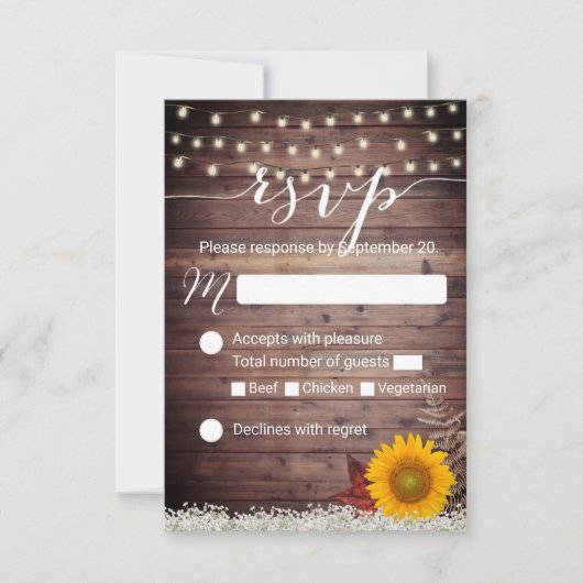 Rustic Sunflower String Lights Fall Wedding RSVP (Voorkant)