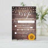 Rustic Sunflower String Lights Fall Wedding RSVP Kaartje (Staand voorkant)