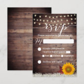 Rustic Sunflower String Lights Fall Wedding RSVP Kaartje (Voorkant / Achterkant)