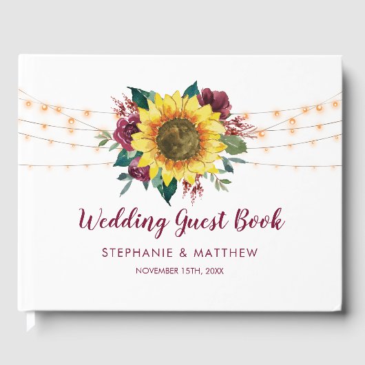 Rustic Sunflower String Lights Floral Wedding Gastenboek (Voorkant)
