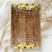 Rustic Sunflower String Lights Floral Wedding Kaart