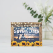 Rustic Sunflower String Lights Foto Save the Date Aankondigingskaart (Staand voorkant)