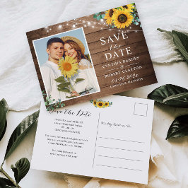 Rustic Sunflower String Lights Foto Save the Date Briefkaart