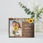 Rustic Sunflower String Lights Foto Save the Date Briefkaart (Staand voorkant)