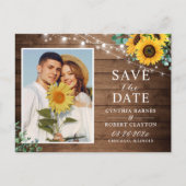Rustic Sunflower String Lights Foto Save the Date Briefkaart (Voorkant)