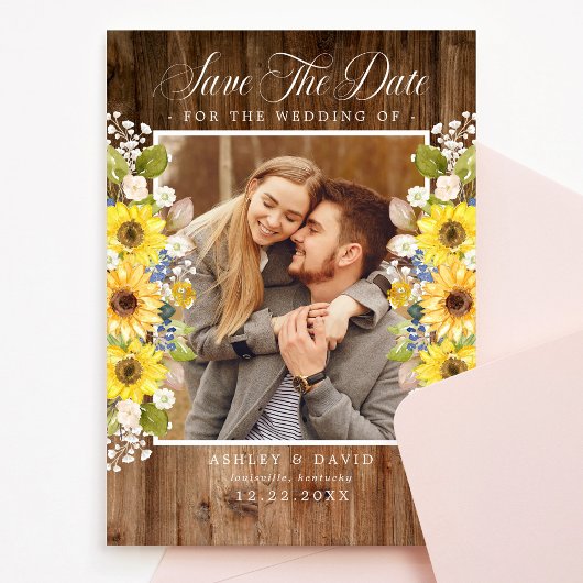 Rustic Sunflower String Lights Foto slaat de datum Save The Date