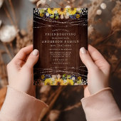 Rustic Sunflower String Lights Friendsgiving Party Kaart