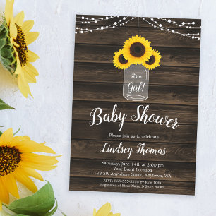 Rustic Sunflower String Lights Girl Baby shower Kaart