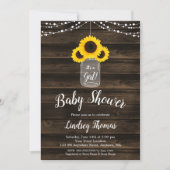 Rustic Sunflower String Lights Girl Baby shower Kaart (Voorkant)