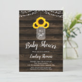 Rustic Sunflower String Lights Girl Baby shower Kaart (Staand voorkant)