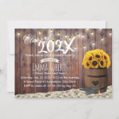 Rustic Sunflower & String Lights Graduation Party Kaart (Voorkant)