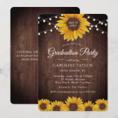 Rustic Sunflower String Lights Graduation Party Kaart (Voorkant / Achterkant)