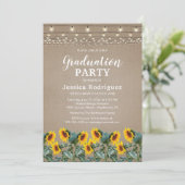 Rustic Sunflower String Lights Graduation Party Kaart (Staand voorkant)